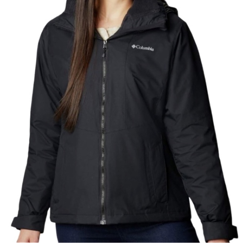 NWT Columbia Womens Ruby River Interchange Black Jacket w/ Fleece Liner-Sz M
